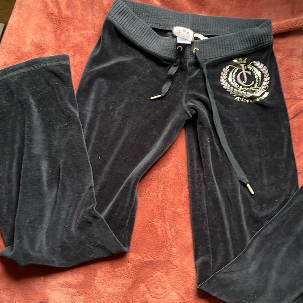 black rhinestone juicy couture velvet pants